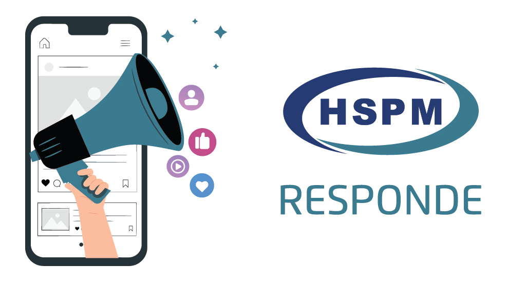 Temos a imagem ilustrativa de um celular e, sobre ele, um holofote. Ao lado direito, temos a imagem ilustrativa do logotipo do HSPM.