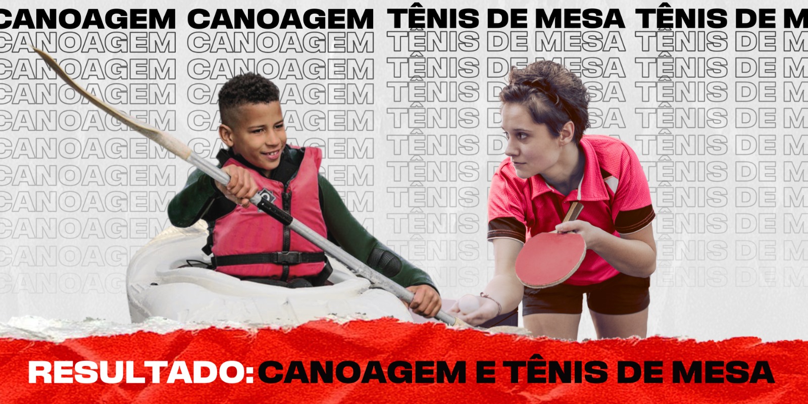 Na imagem, arte dos aprovados nas peneiras de canoagem e tênis de mesa.
