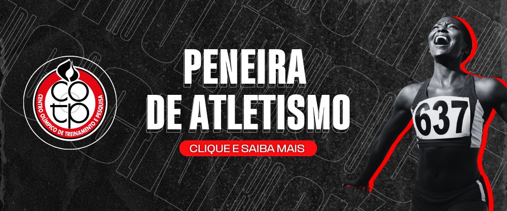Na imagem, banner da peneira de atletismo no Centro Olímpico.