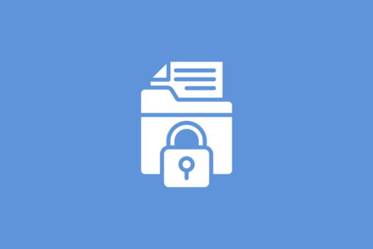 Arte com fundo azul e o icone de uma pasta com um cadeado na frente.