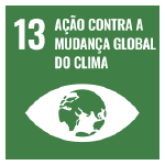 A imagem mostra o ícone da ODS 13 "Ação contra a Mudança Global do Clima", representada por um ícone verde escuro, com o desenho de um olho com o globo terrestre dentro.