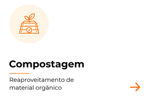 Em fundo branco, a imagem traz no canto superior esquerdo um círculo bege-claro com um ícone em linhas alaranjadas, mostrando uma caixa de compostagem de onde brota uma pequena planta. Abaixo do ícone, em destaque e na cor preta, está escrito o título 