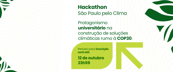 A imagem possui a data e horário para inscrições do Hackathon. 